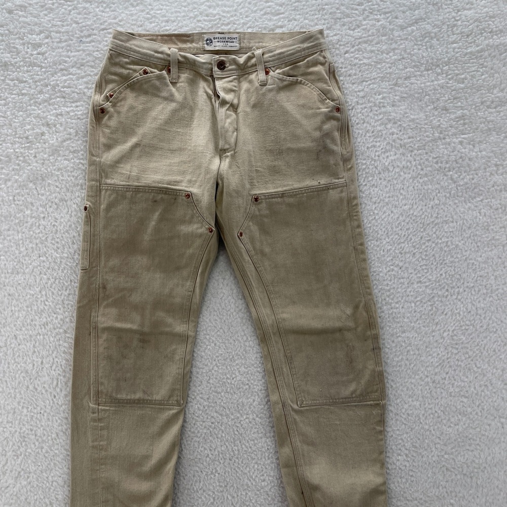 Grease Point Workwear Pants Mens 30x32* Beige Double Knee Selvedge Workwear USA - Picture 4 of 16